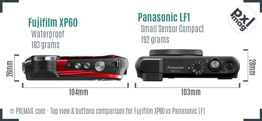 Fujifilm XP60 vs Panasonic LF1 top view buttons comparison