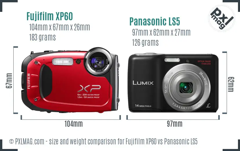 Fujifilm XP60 vs Panasonic LS5 size comparison