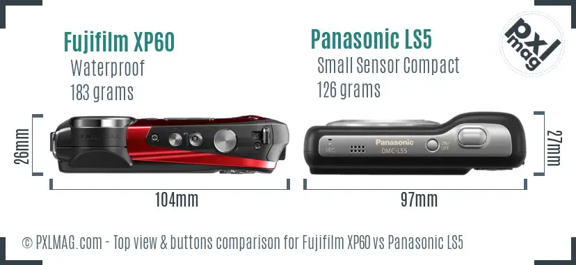 Fujifilm XP60 vs Panasonic LS5 top view buttons comparison