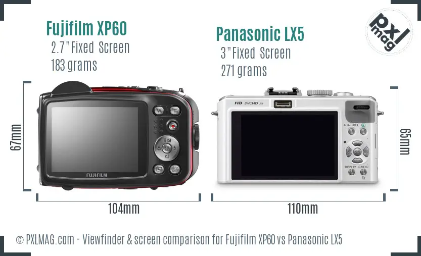 Fujifilm XP60 vs Panasonic LX5 Screen and Viewfinder comparison Fujifilm XP60 vs Panasonic LX5 Screen and Viewfinder comparison