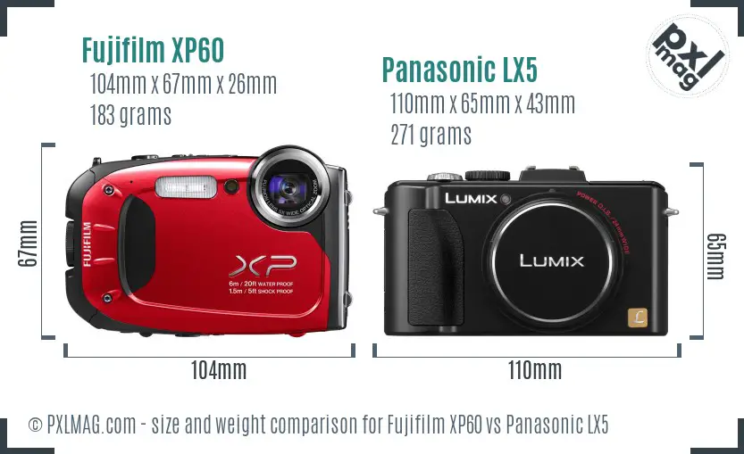 Fujifilm XP60 vs Panasonic LX5 size comparison Fujifilm XP60 vs Panasonic LX5 size comparison