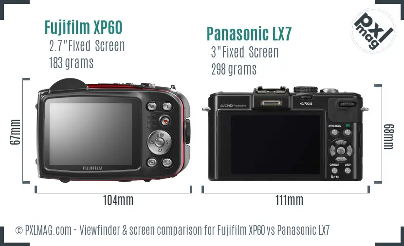 Fujifilm XP60 vs Panasonic LX7 Screen and Viewfinder comparison Fujifilm XP60 vs Panasonic LX7 Screen and Viewfinder comparison