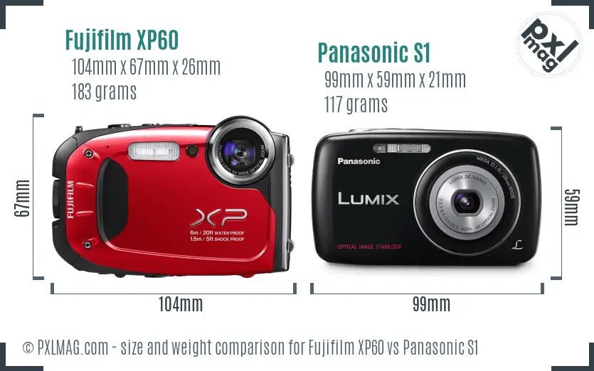 Fujifilm XP60 vs Panasonic S1 size comparison