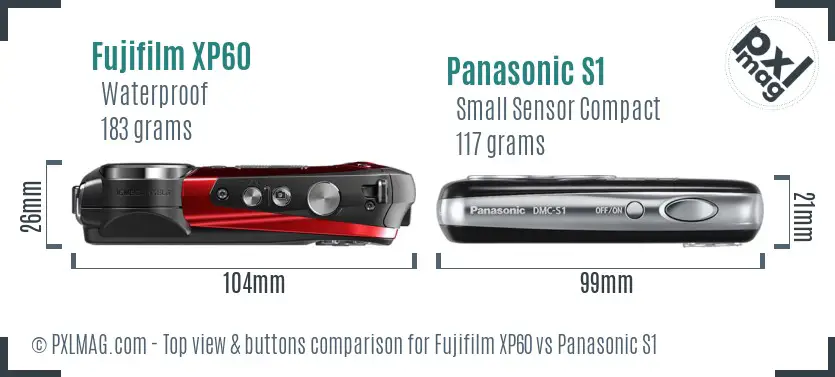 Fujifilm XP60 vs Panasonic S1 top view buttons comparison