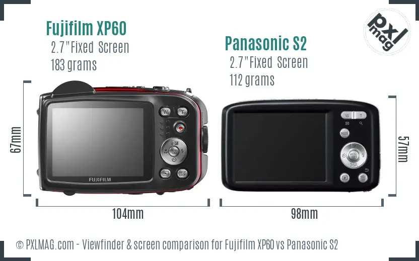 Fujifilm XP60 vs Panasonic S2 Screen and Viewfinder comparison