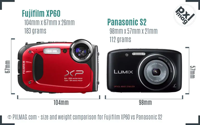Fujifilm XP60 vs Panasonic S2 size comparison