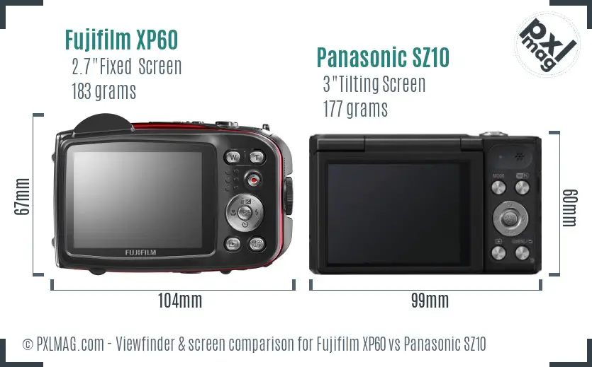 Fujifilm XP60 vs Panasonic SZ10 Screen and Viewfinder comparison Fujifilm XP60 vs Panasonic SZ10 Screen and Viewfinder comparison