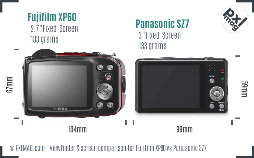 Fujifilm XP60 vs Panasonic SZ7 Screen and Viewfinder comparison