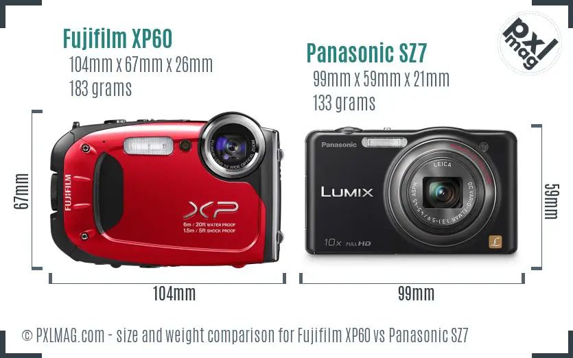 Fujifilm XP60 vs Panasonic SZ7 size comparison