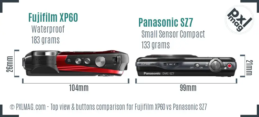 Fujifilm XP60 vs Panasonic SZ7 top view buttons comparison