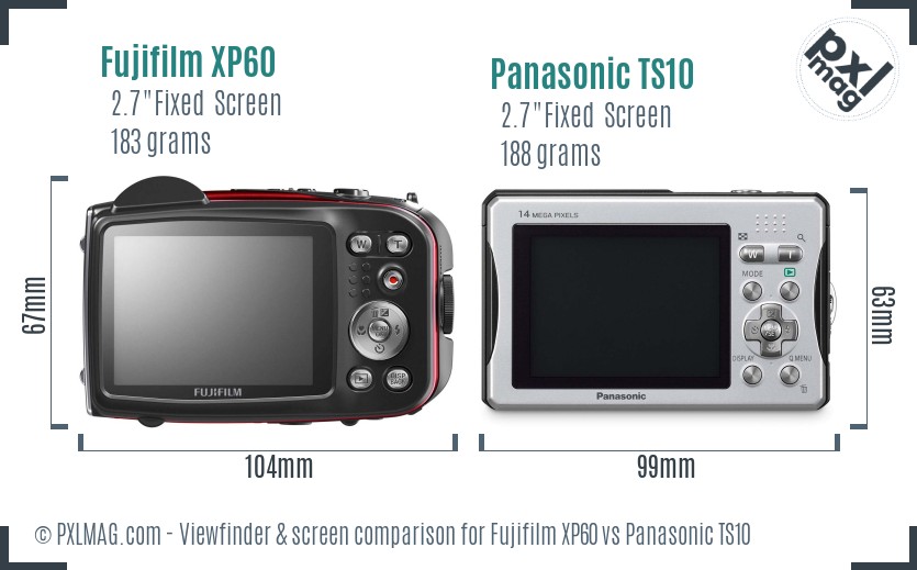 Fujifilm XP60 vs Panasonic TS10 Screen and Viewfinder comparison
