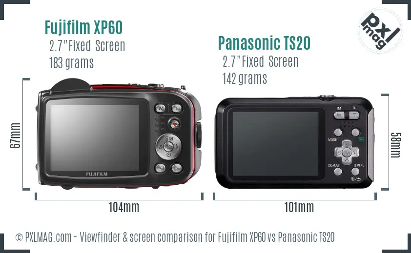 Fujifilm XP60 vs Panasonic TS20 Screen and Viewfinder comparison