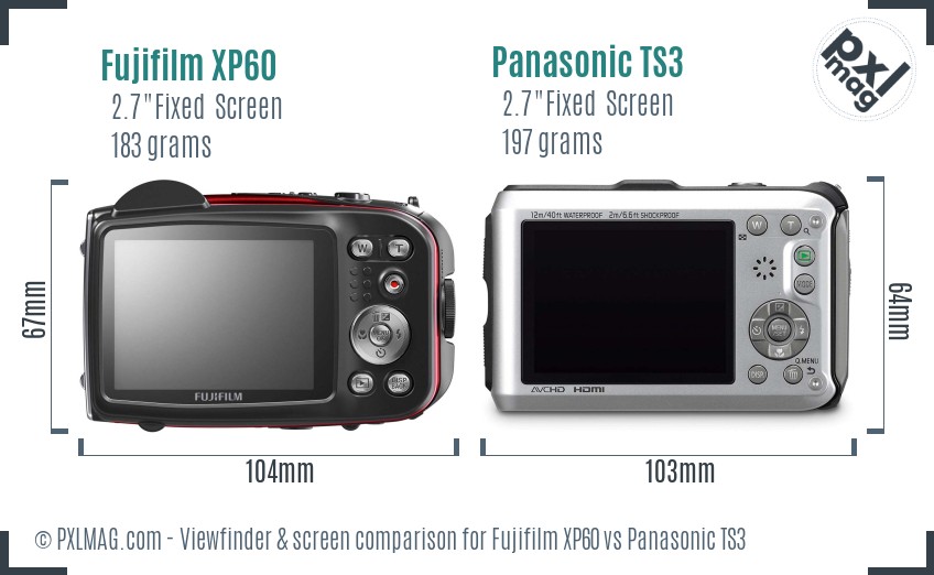Fujifilm XP60 vs Panasonic TS3 Screen and Viewfinder comparison