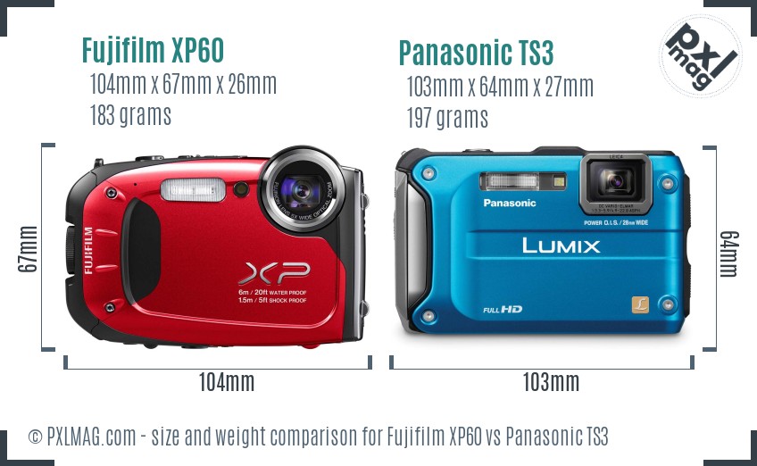Fujifilm XP60 vs Panasonic TS3 size comparison Fujifilm XP60 vs Panasonic TS3 size comparison