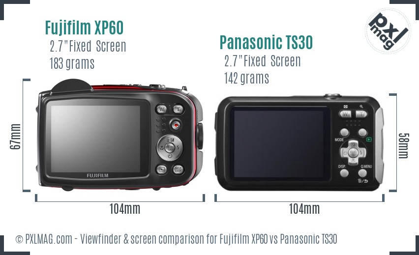 Fujifilm XP60 vs Panasonic TS30 Screen and Viewfinder comparison