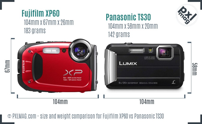 Fujifilm XP60 vs Panasonic TS30 size comparison Fujifilm XP60 vs Panasonic TS30 size comparison