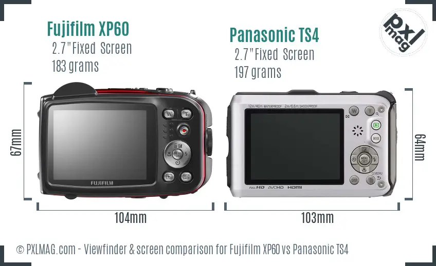 Fujifilm XP60 vs Panasonic TS4 Screen and Viewfinder comparison Fujifilm XP60 vs Panasonic TS4 Screen and Viewfinder comparison