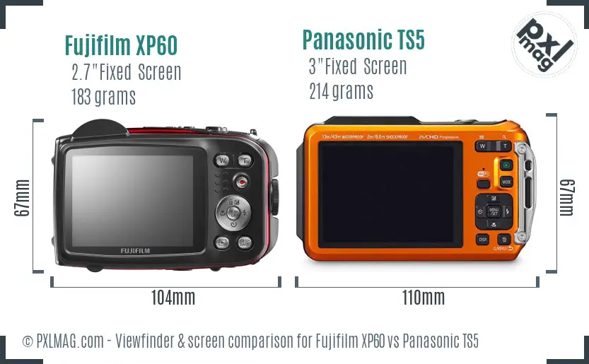 Fujifilm XP60 vs Panasonic TS5 Screen and Viewfinder comparison