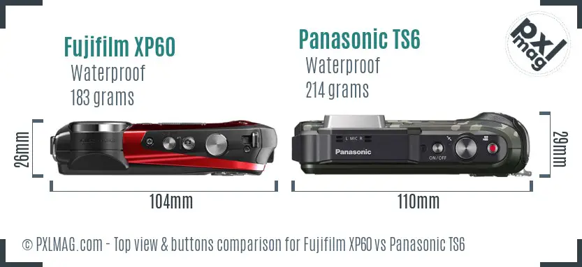 Fujifilm XP60 vs Panasonic TS6 top view buttons comparison