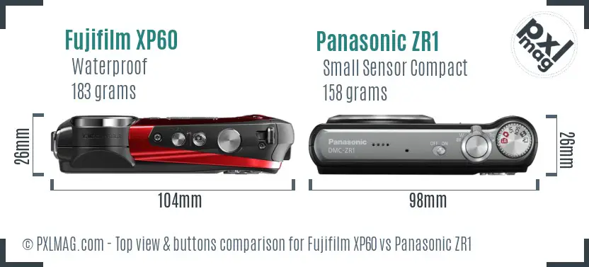 Fujifilm XP60 vs Panasonic ZR1 top view buttons comparison Fujifilm XP60 vs Panasonic ZR1 top view buttons comparison