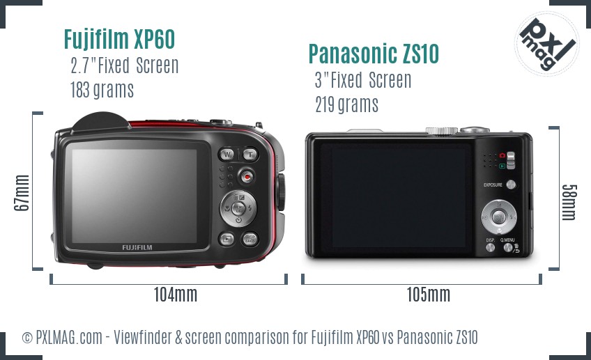 Fujifilm XP60 vs Panasonic ZS10 Screen and Viewfinder comparison