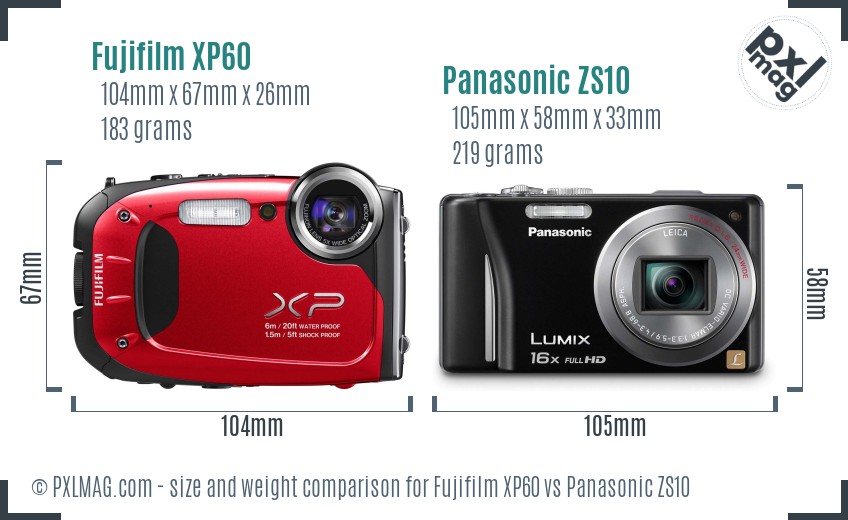 Fujifilm XP60 vs Panasonic ZS10 size comparison Fujifilm XP60 vs Panasonic ZS10 size comparison