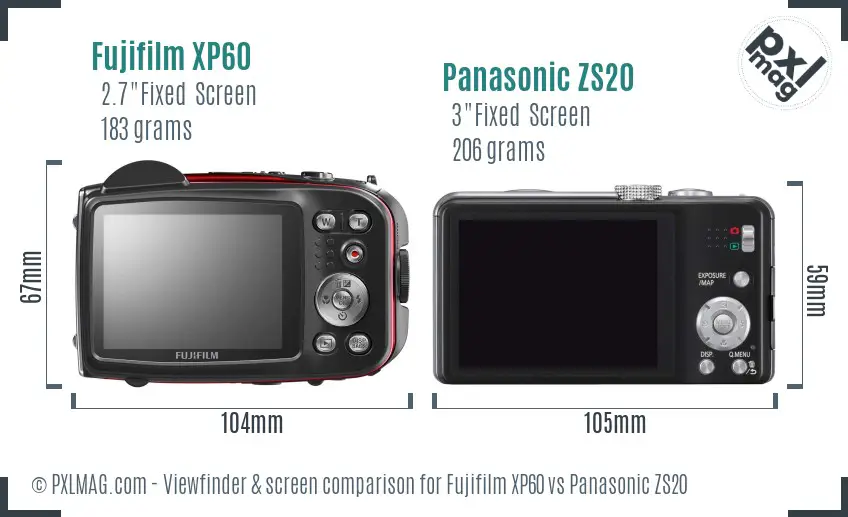 Fujifilm XP60 vs Panasonic ZS20 Screen and Viewfinder comparison