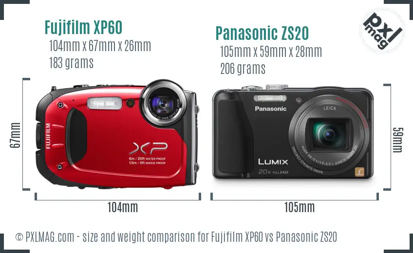 Fujifilm XP60 vs Panasonic ZS20 size comparison