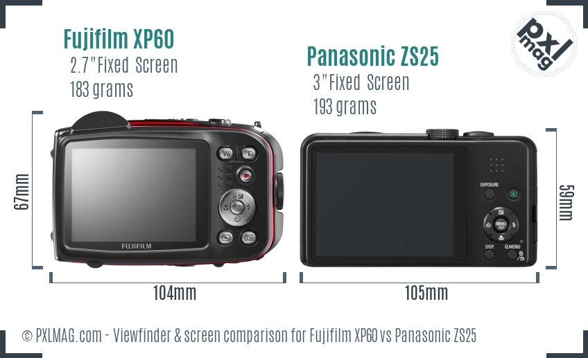 Fujifilm XP60 vs Panasonic ZS25 Screen and Viewfinder comparison