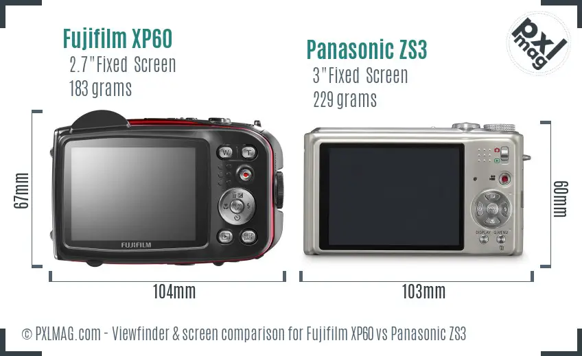 Fujifilm XP60 vs Panasonic ZS3 Screen and Viewfinder comparison