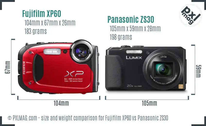 Fujifilm XP60 vs Panasonic ZS30 size comparison Fujifilm XP60 vs Panasonic ZS30 size comparison
