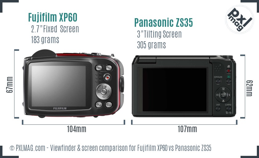 Fujifilm XP60 vs Panasonic ZS35 Screen and Viewfinder comparison