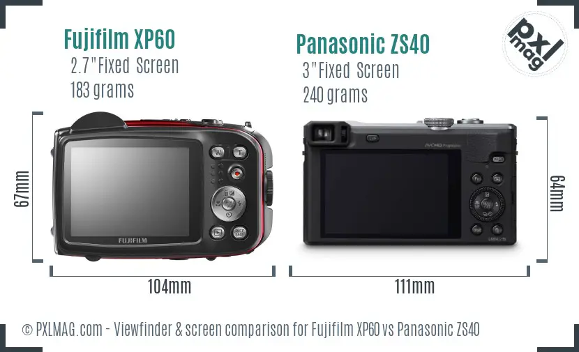 Fujifilm XP60 vs Panasonic ZS40 Screen and Viewfinder comparison