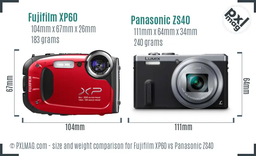 Fujifilm XP60 vs Panasonic ZS40 size comparison