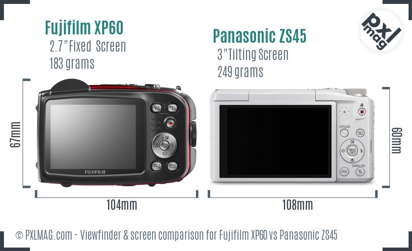 Fujifilm XP60 vs Panasonic ZS45 Screen and Viewfinder comparison