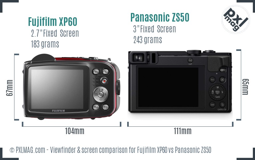 Fujifilm XP60 vs Panasonic ZS50 Screen and Viewfinder comparison