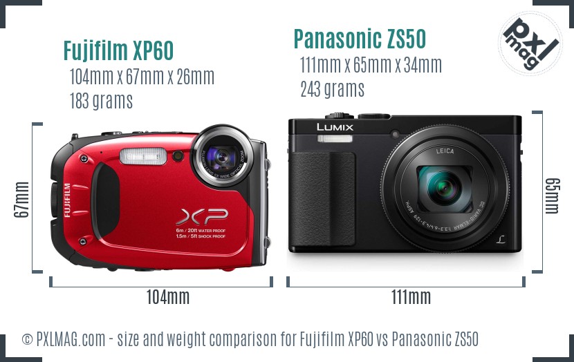 Fujifilm XP60 vs Panasonic ZS50 size comparison