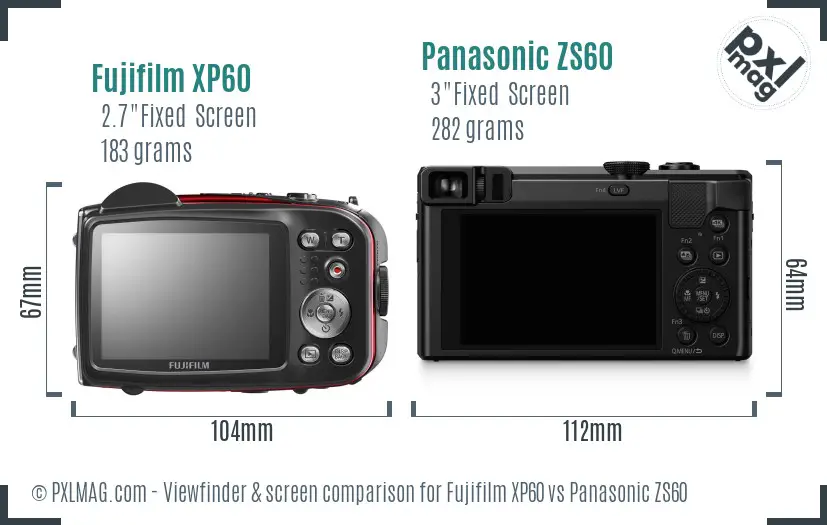 Fujifilm XP60 vs Panasonic ZS60 Screen and Viewfinder comparison