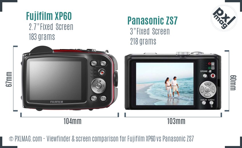 Fujifilm XP60 vs Panasonic ZS7 Screen and Viewfinder comparison