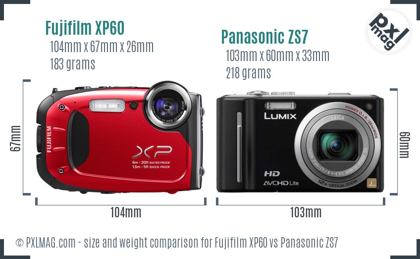 Fujifilm XP60 vs Panasonic ZS7 size comparison Fujifilm XP60 vs Panasonic ZS7 size comparison