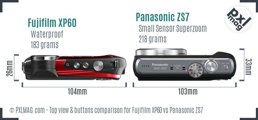 Fujifilm XP60 vs Panasonic ZS7 top view buttons comparison