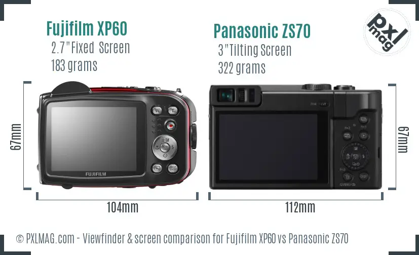 Fujifilm XP60 vs Panasonic ZS70 Screen and Viewfinder comparison