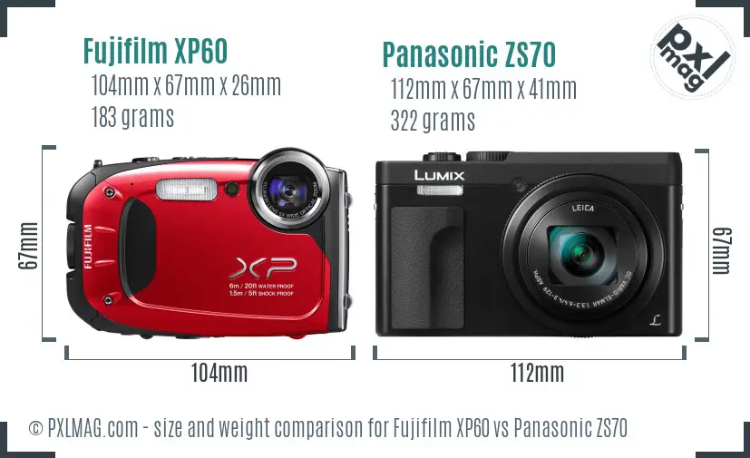 Fujifilm XP60 vs Panasonic ZS70 size comparison