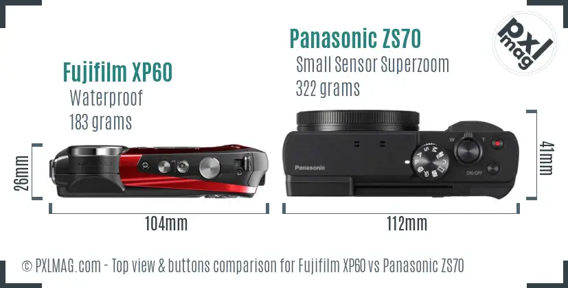 Fujifilm XP60 vs Panasonic ZS70 top view buttons comparison