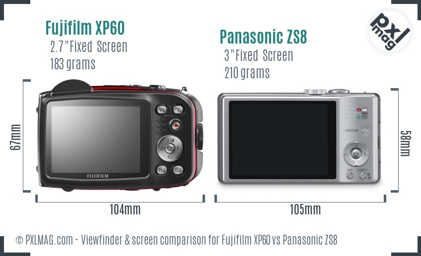 Fujifilm XP60 vs Panasonic ZS8 Screen and Viewfinder comparison