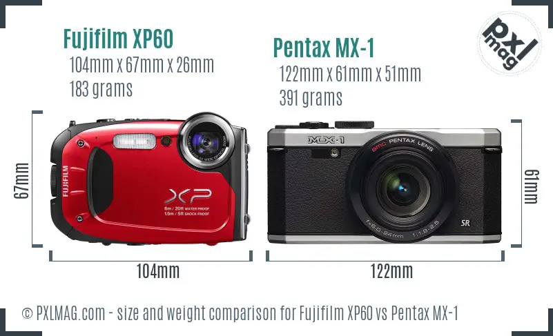 Fujifilm XP60 vs Pentax MX-1 size comparison