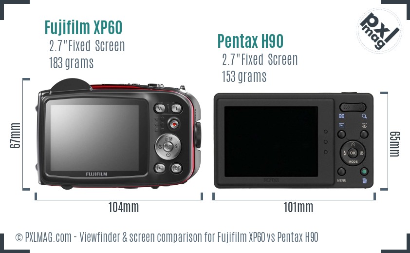 Fujifilm XP60 vs Pentax H90 Screen and Viewfinder comparison