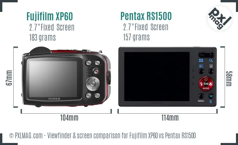 Fujifilm XP60 vs Pentax RS1500 Screen and Viewfinder comparison