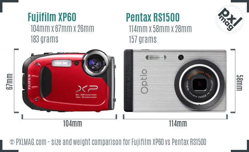 Fujifilm XP60 vs Pentax RS1500 size comparison