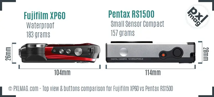 Fujifilm XP60 vs Pentax RS1500 top view buttons comparison